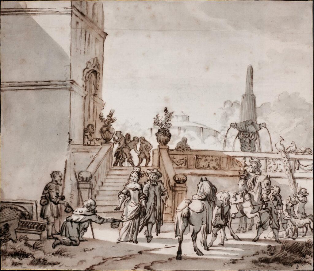 Hunting Party by Steps to a Terrace