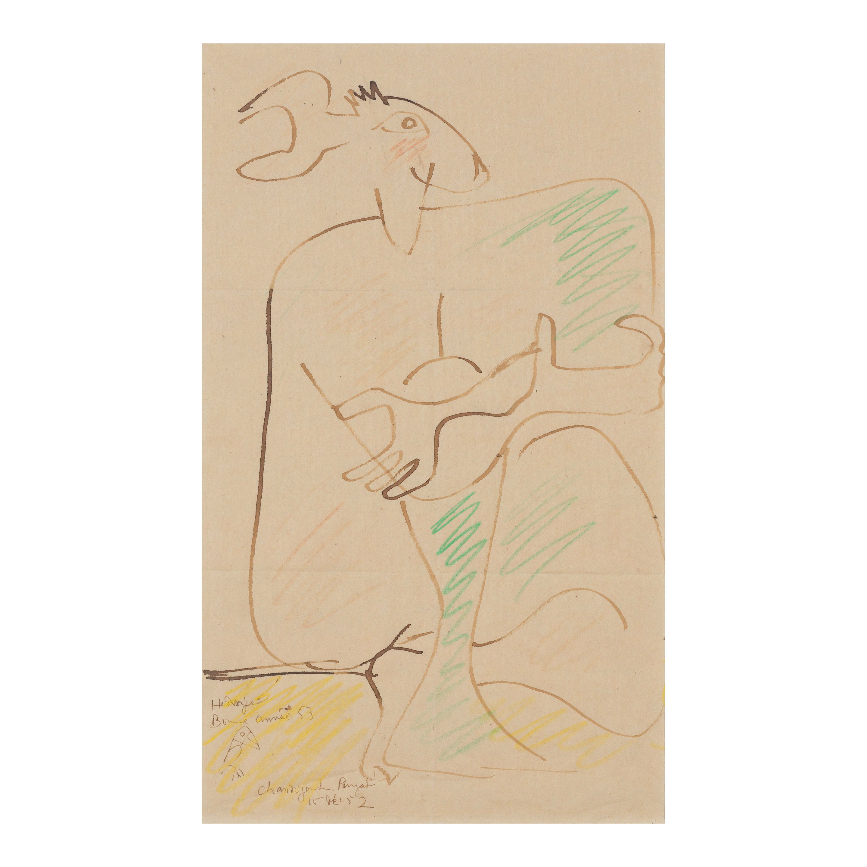 Personnage assis, thème dit 'La biche' (Executed in Chandigarh on 15 December 1952)
