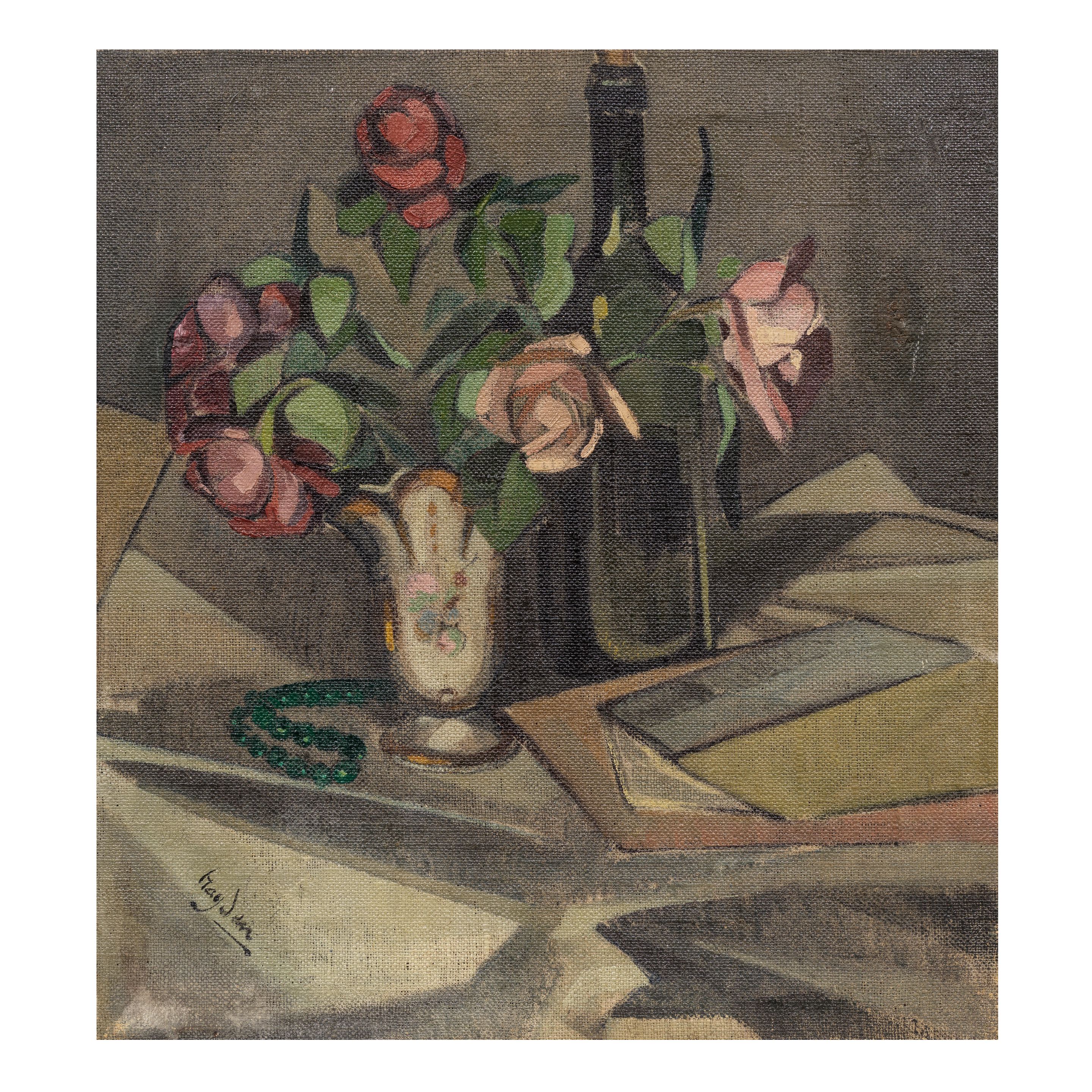 Nature morte (vase de fleurs, roses et collier vert) (Painted in 1912-1913)