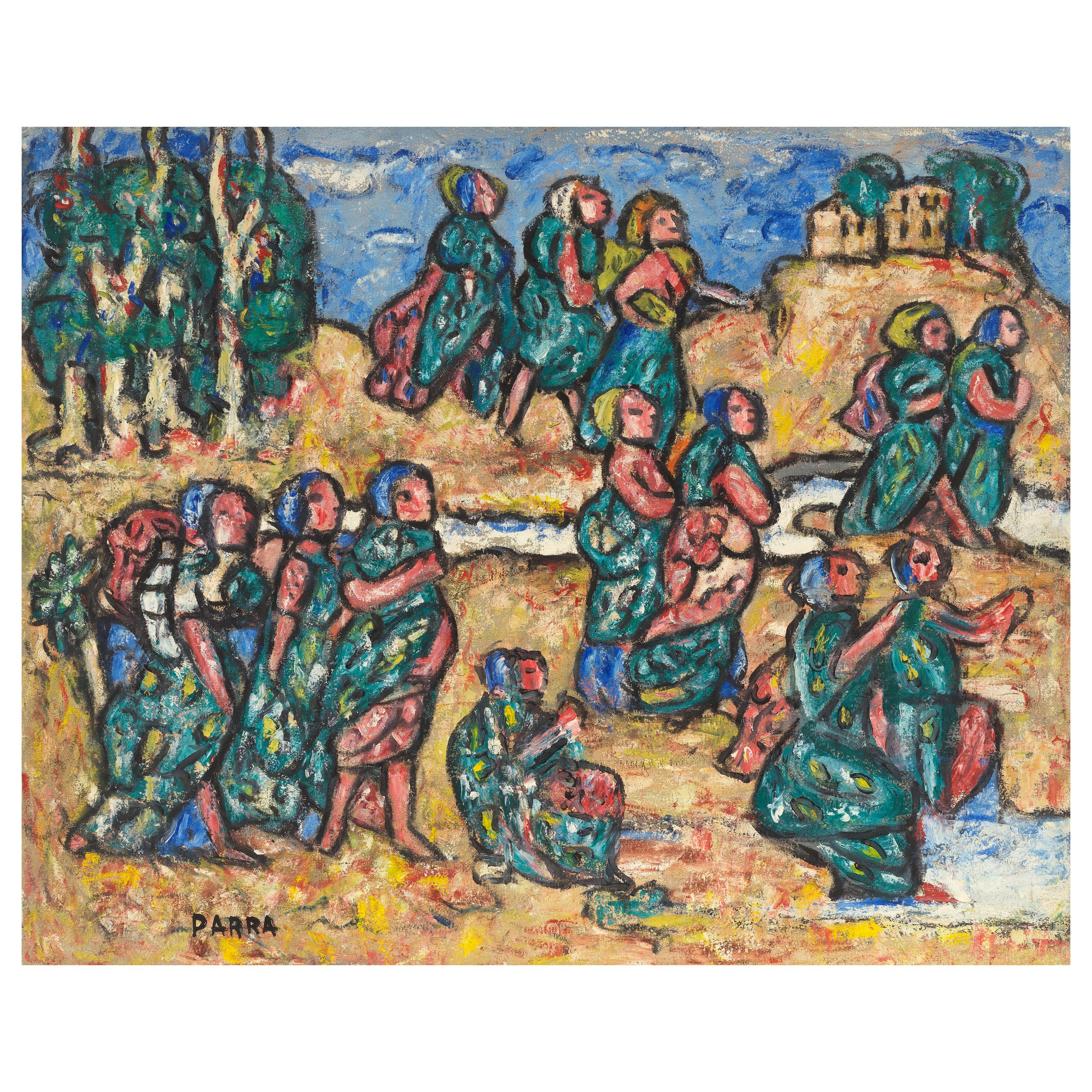 GINÉS PARRA (1896-1960) Treize personnages dans un paysage le long d'une rivière