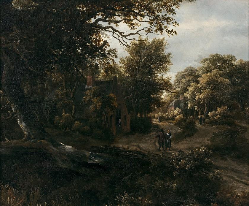 Walkers at the crossroads in front of a fallen tree