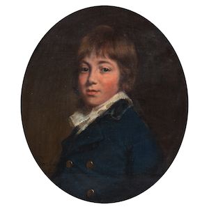 Thomas Beach (Milton Abbas 1738-1806 Dorchester) Portrait of a young Nathaniel Peach (1785-1835), half-length, in a blue jacket framed: 82 x 62.5cm