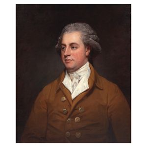George Romney (Beckside 1734-1802 Kendal) Portrait of Mr Prescott, most likely George William, half-length, in a brown coat with a white stock framed: 97 x 84.5cm