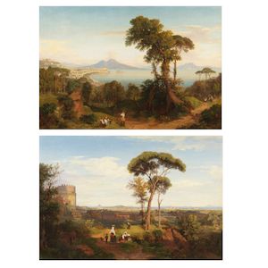 Thomas Dessoulavy (London 1800-1869 Rome) Rome from the Temple of Cecilia Metella; and Naples from Piedigrotta (2)framed: 97 x 135cm