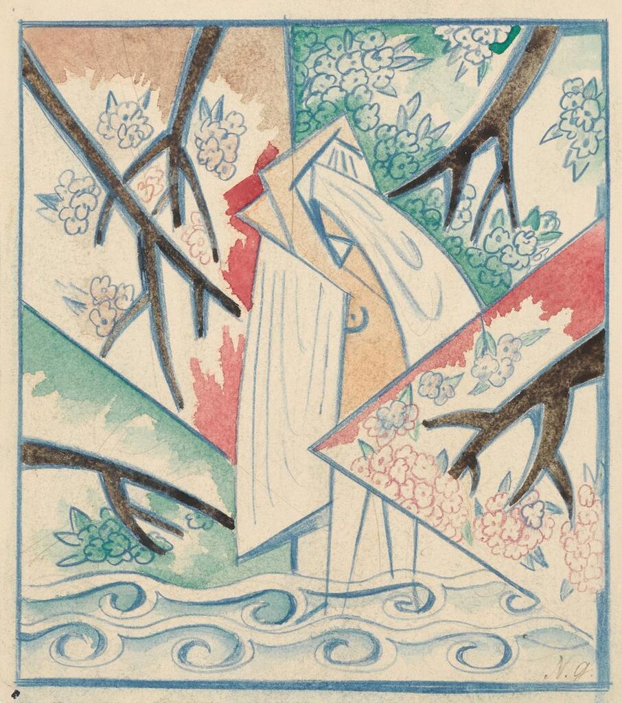 Baigneuse dans un paysage