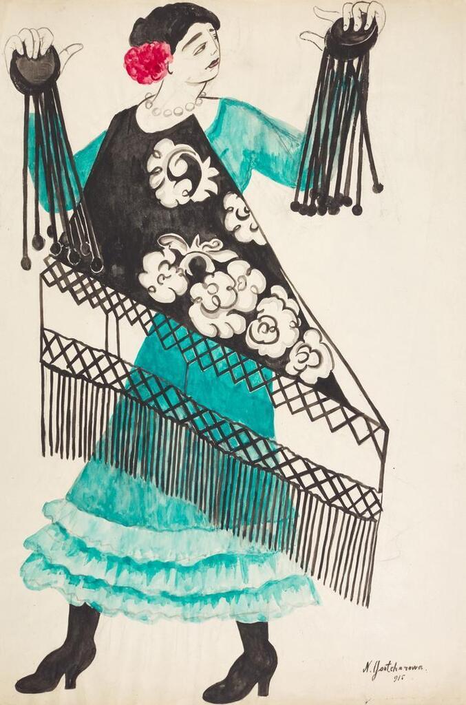 Flamenco Dancer with Castanets, Costume Design for Espagne or Triana
