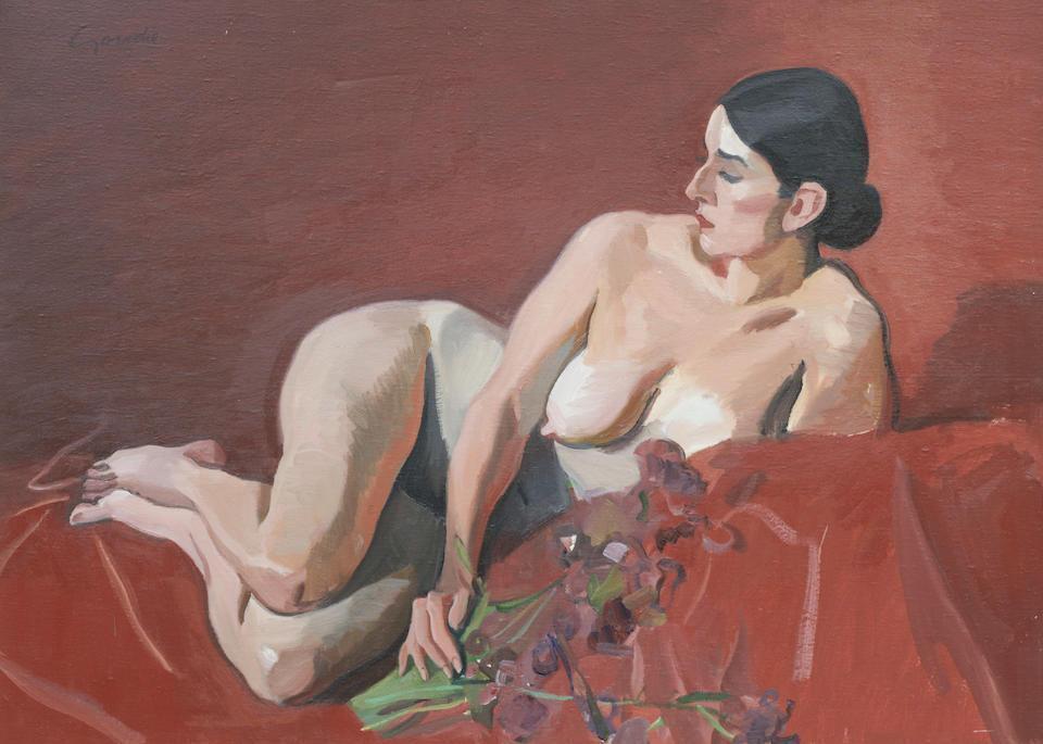 Reclining Nude on Red Drapery