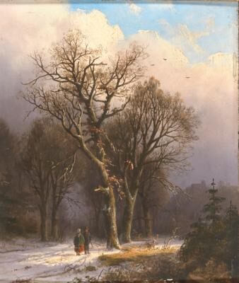 Promenaders in a winter landscape