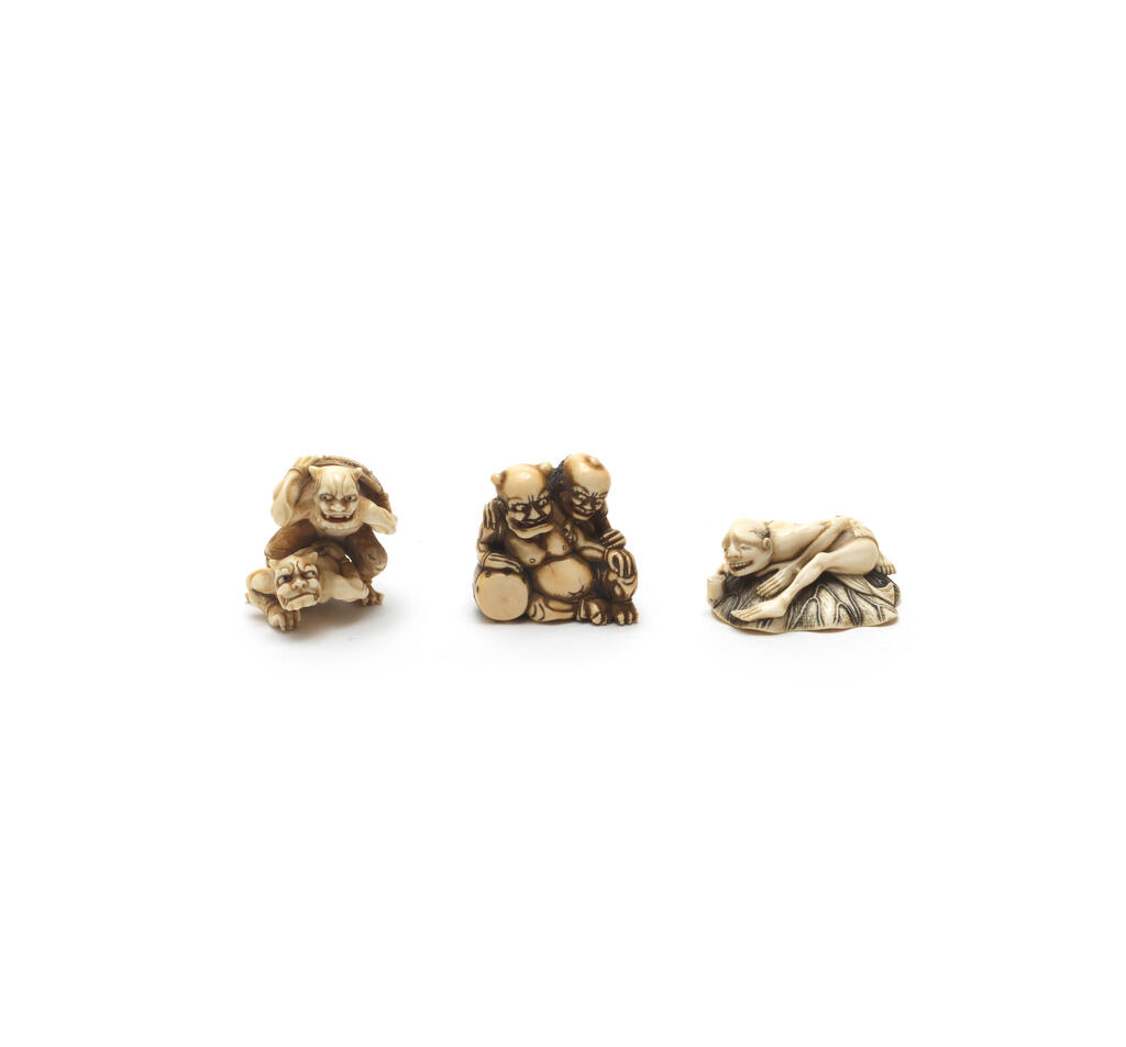 Three ivory figure netsuke