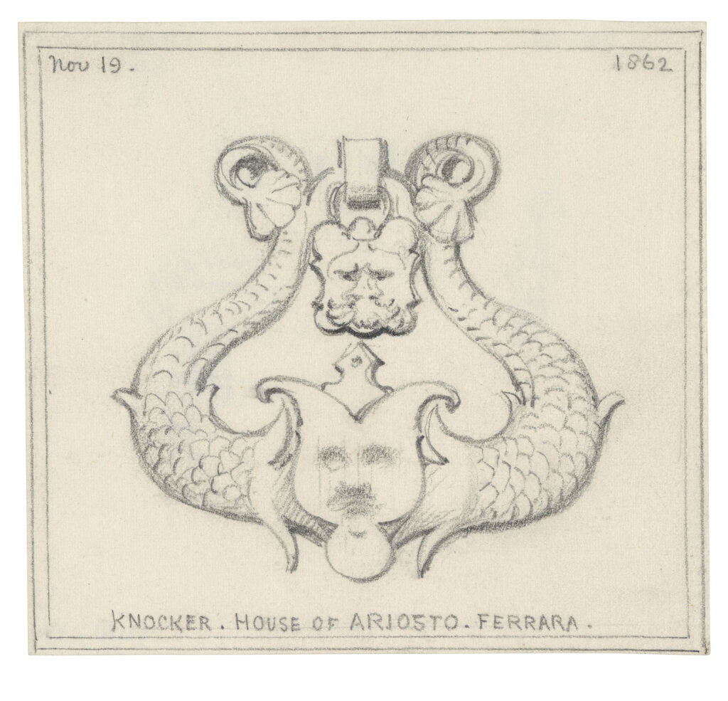 A collection of 88 pencil drawings of Egyptian landscapes, river views and artefacts including: Dendera; The Gate of the Nile; Philae; Gebel El Silsilah; Gebel Aboofayeda; Keneh; Bibbeh; Views and architectural studies of Venice and figure studies and architectural studies executed in Rouen, Avignon, Capua, Rome, Ravello, Ferrara, Urbino, Florence; Trento and Capua including: The catacombs of Saint Sebastian, Rome; The Sistine Chapel, Rome; St Peter’s, Rome; San Antonio, Padua; Door of Santa Maria del Orto, Venice; San Polo, Venice; San Marco, Venice; Details of Palazzo Pisani, Venice; and Capitals in the Palazzo Ducale, Venice