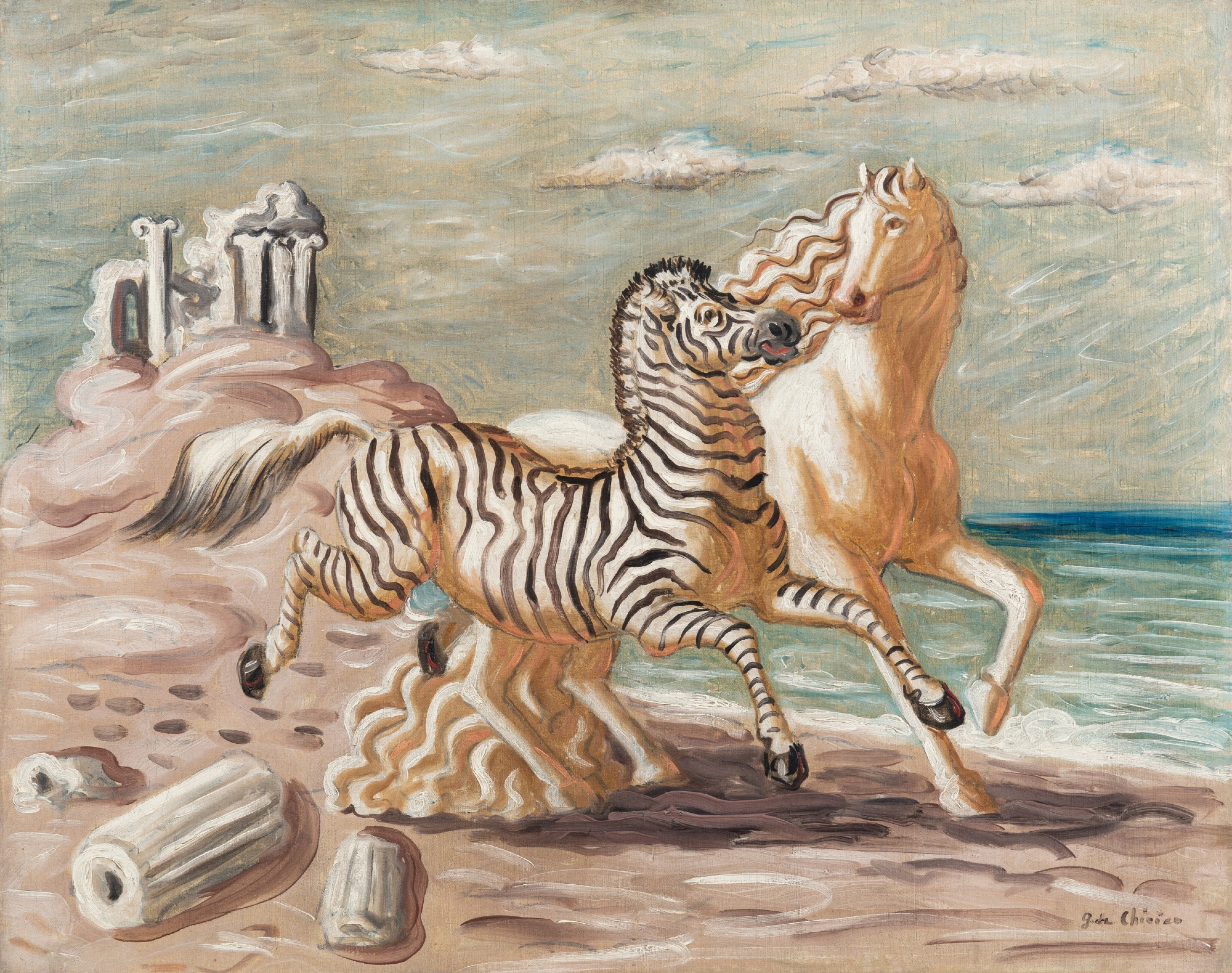 Zebra e Cavallo sulla Spiagga