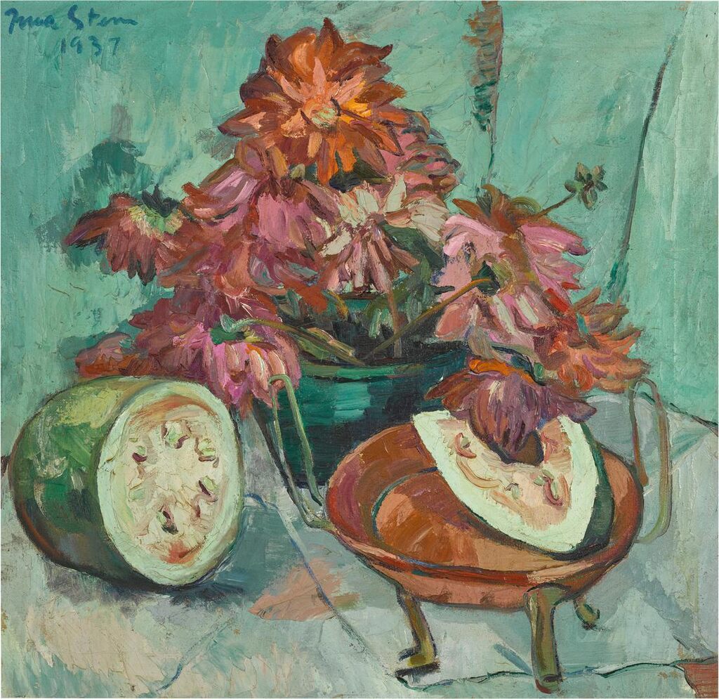 Still Life with Watermelon and Dahlias