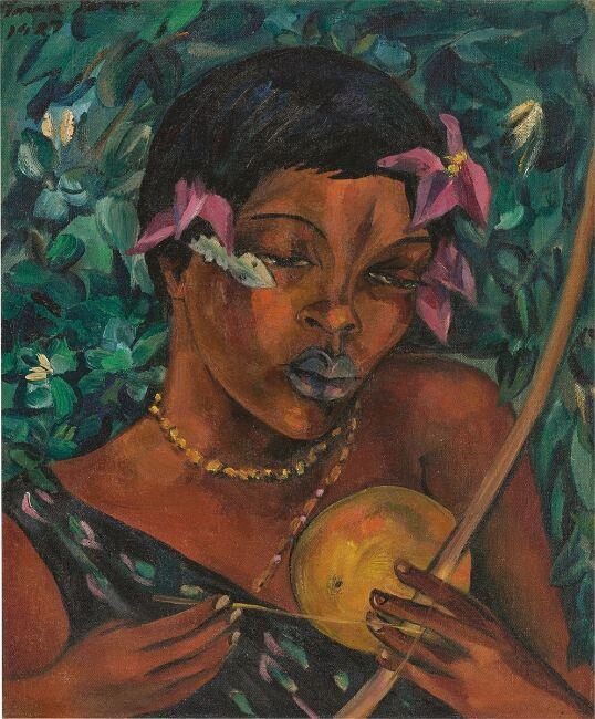 Young woman with musical instrument (makhoyane)