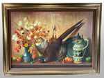 Nature morte au faisan - Huile sur toile signée en bas à gauche - 81 x 116 cm - (craquelures)