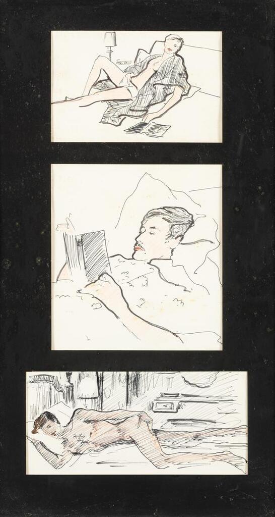 Trois portraits de Jacques de Bascher : se reposant sur un lit, Jacques lisant et un nu