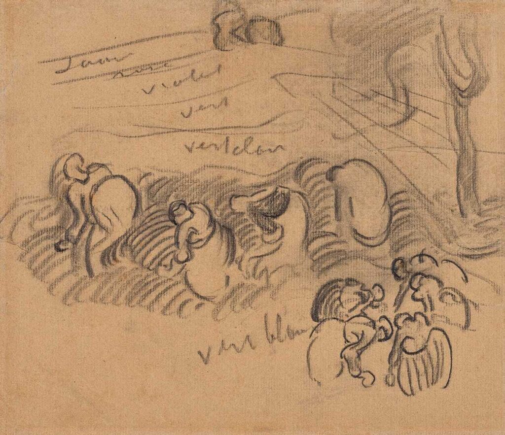 Cueilleuses de pois (recto); Esquisse d'un paysage (verso)