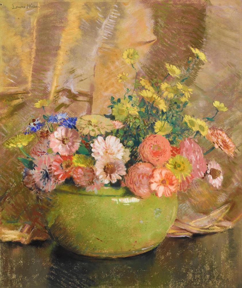 Zinnias in a Yellow Bowl