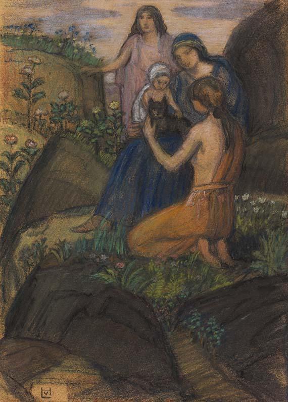 Frauen mit Kind in arkadischer Landschaft