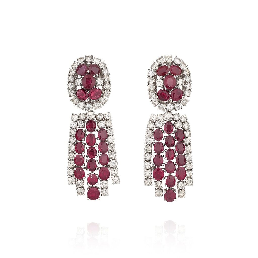Pair of ruby and diamond ear clips