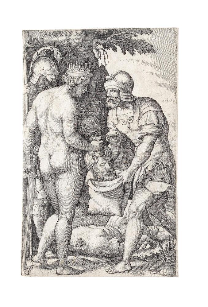 Religious and mythological subjects; the Story of Virgil: Virgil suspended in a basket and The Courtesan punished; Aristotle and Phyllis; Parable of the Sower; Virginia killed by her father; three from Fables: Tamiris with the head of Cyrus; Paris and Oenone, Procris and Cephalus; Roman Historyi; Porsenna hears of Cloelia's escape; Death of Lucretia; The Liberal Arts: Grammatica and Astrologia; The Vices