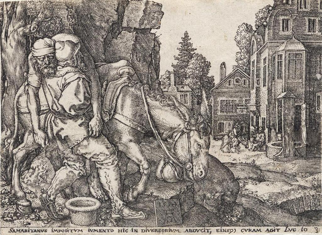 The Good Samaritan Treating his Wounds with Oil and Wine; The Good Samaritan Loading him on his Donkey; The Good Samaritan Delivering him at the Inn
