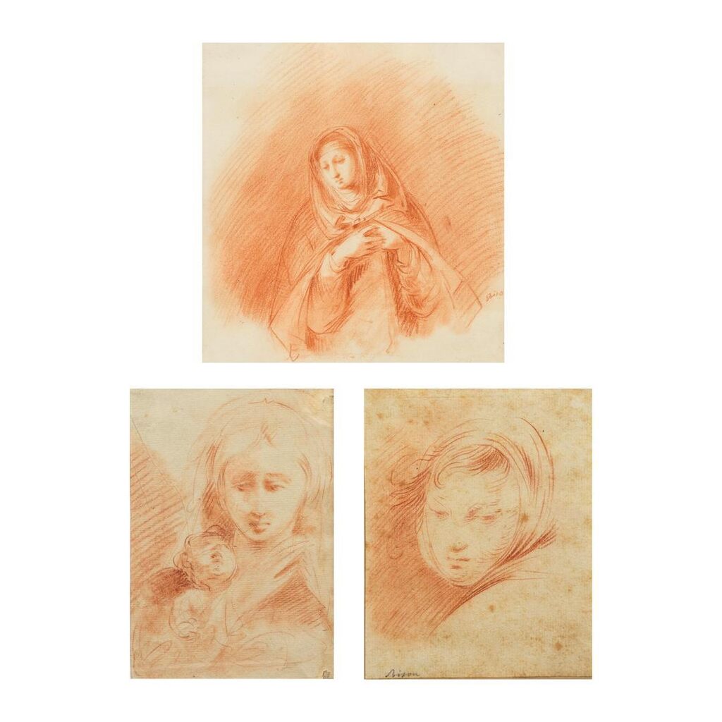 Trois études : la Vierge à l'Enfant; étude de figure, étude d'une sainte