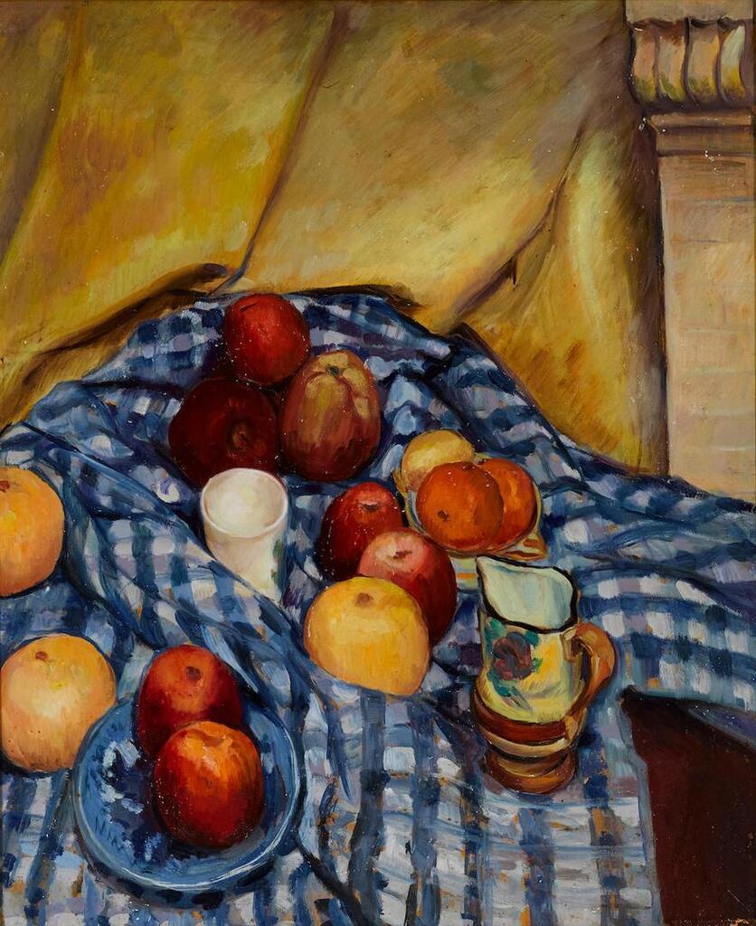 Still Life with Fruit on a Blue Gingham Cloth