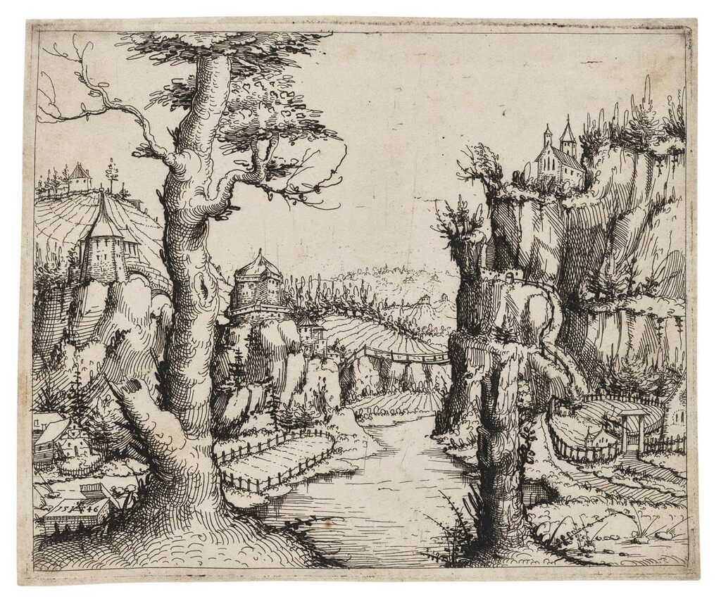 River Landscape with Rocks at Left and Right