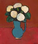 Vase avec fleurs blanches, huile sur toile collée sur carton, 52 x 45