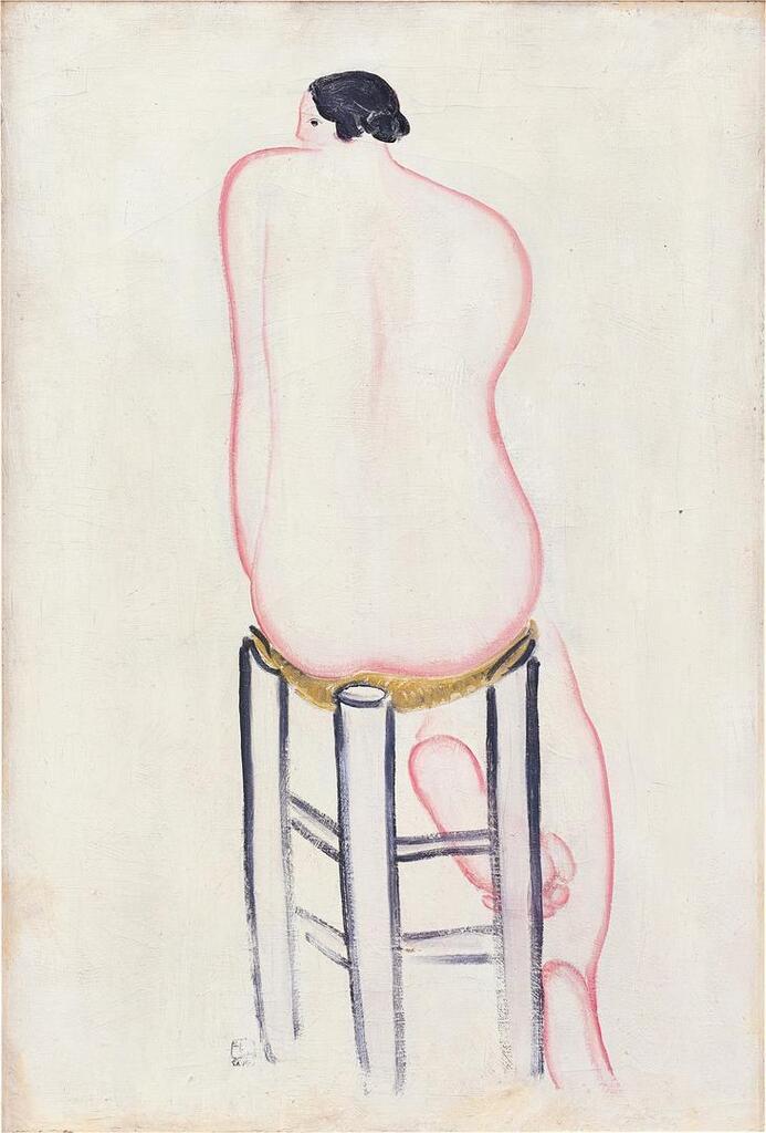Académie de dos, sur tabouret 椅子上的背姿裸女