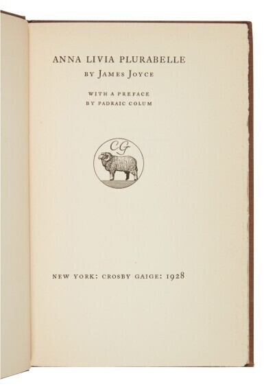No. 370 of 800 copies of the first edition of Anna Livia Plurabelle signed by Joyce