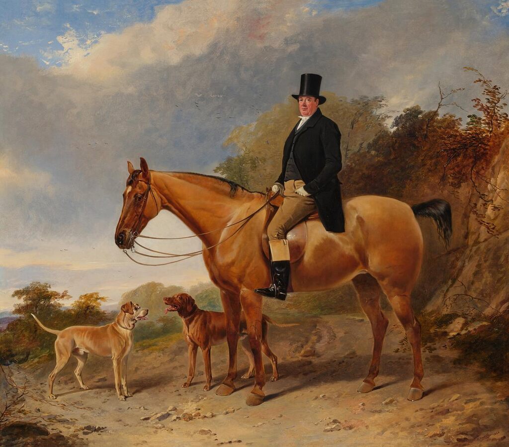 Edward Gibbon of Everton On a Roan Hunter with Two Hounds