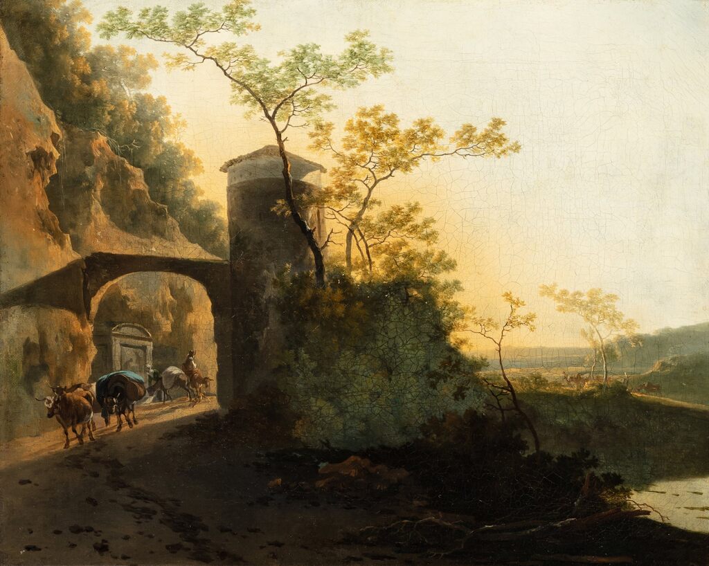 Paysage au pont et à la tour