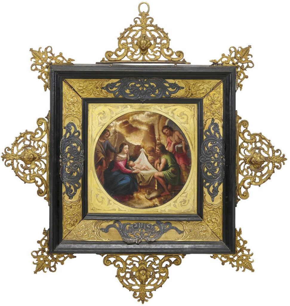 An Italian painted tondo depicting the Adoration of the Shepherds, attributed to Jacques Stella (Lyon 1596 - Paris 1657), 17th Century