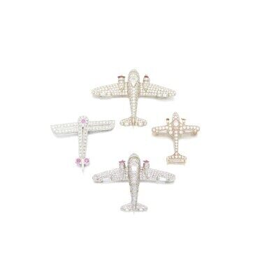 Four gem set and diamond brooches