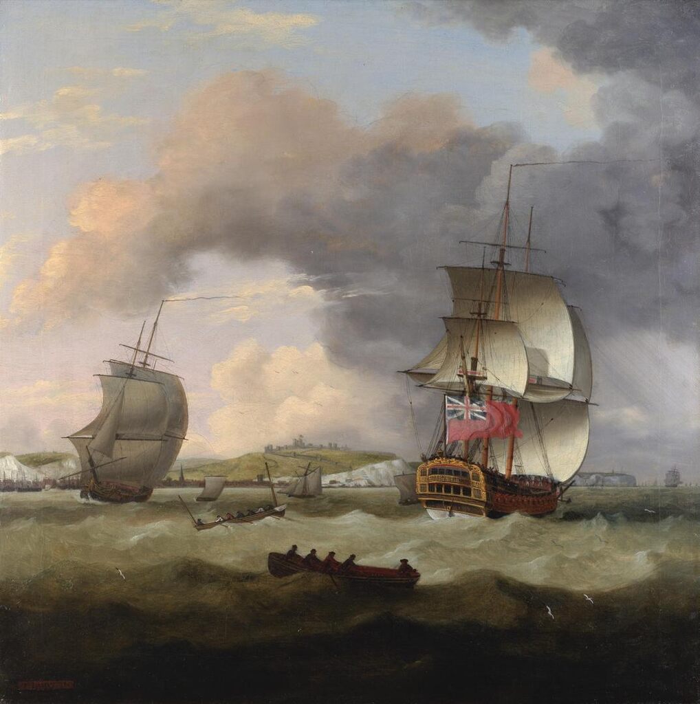 An English frigate running up the Channel with Dover off to port