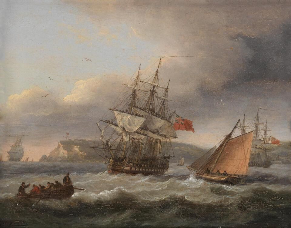 H.M.S. Bellerophon leaving Torbay with the defeated Emperor Napoleon aboard, 26th July 1815