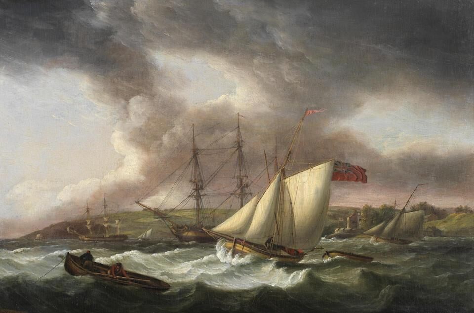 Frigates and cutters in a breeze off Dartmouth