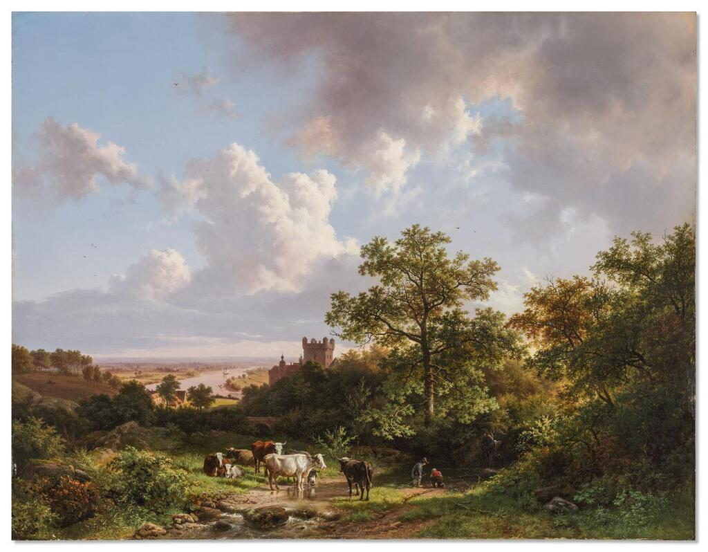 A panoramic landscape with a view on the Middle-Rhine with a castle