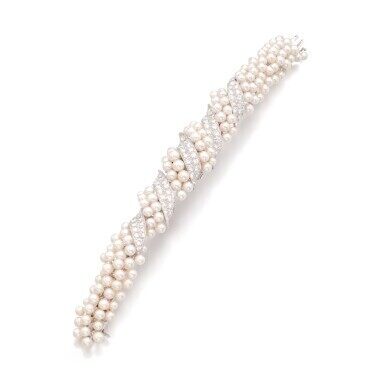 Lady's cultured pearl and diamond wristwatch
