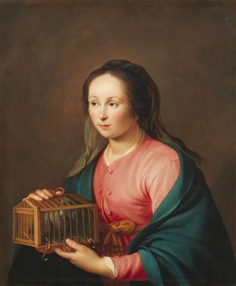 Young Woman with Birdcage