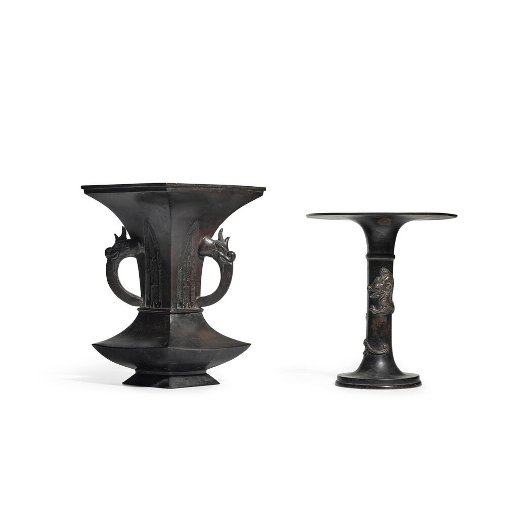 TWO BRONZE VASES