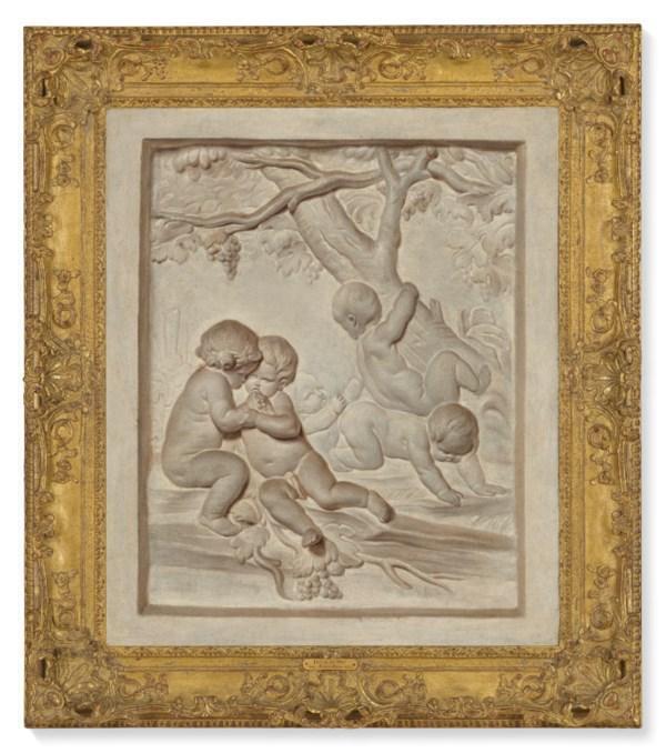Putti in a landscape - en grisaille