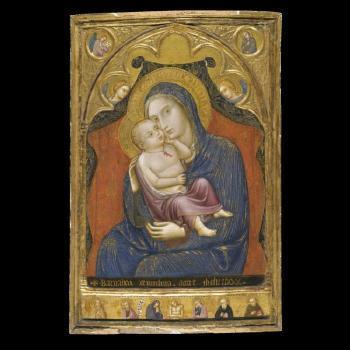 The Madonna And Child Enthroned With Two Angels; The Archangel Gabriel And Virgin Annunciate In Roundels Above