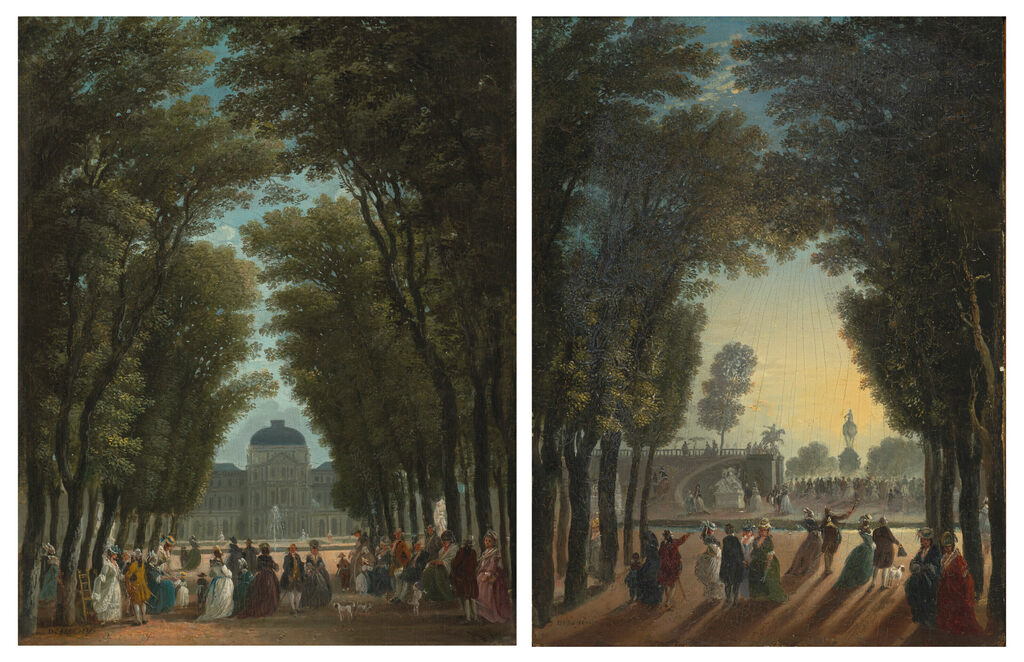 Vue du Jardin du côté du Palais des Tuileries ; Vue de la Place Louis XV depuis le Jardin des Tuileries du côté du Pont Tournant