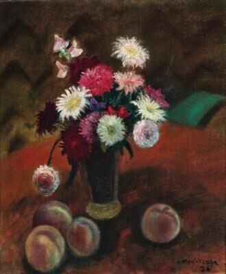 A Bouquet with Asters and Peaches