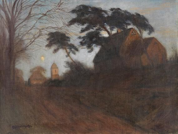 Eingang von Worpswede (Abend in Worpswede mit der alten Schmiede von StruÃ)