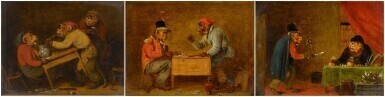 A pub brawl between two monkeys; A monkey soldier cheating at cards; A monkey soldier threatening an old, rich monkey with a dagger and a pistol