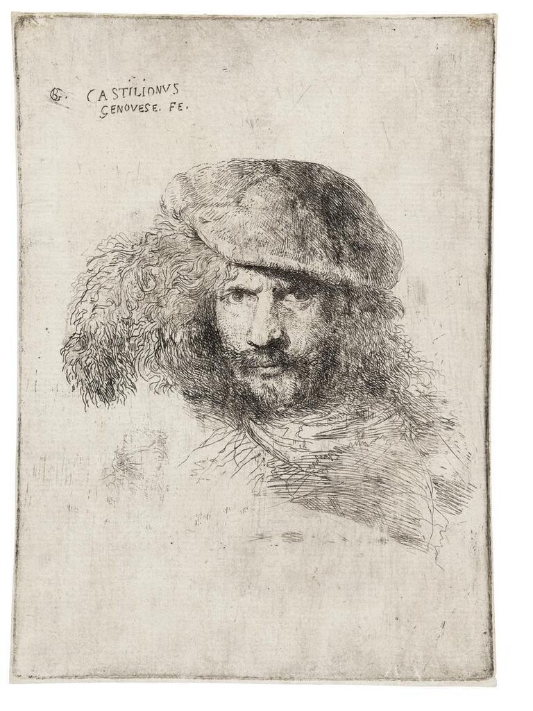 Head of a Man wearing a feathered Cap (possibly Portrait of Bernini, possibly a Self-Portrait), from: Large Oriental Heads