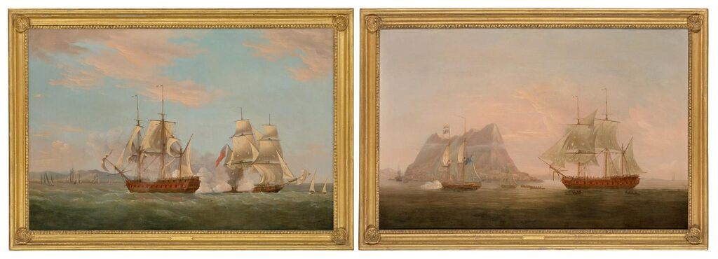 The Capture of the Genoese pirate vessel 'Liguria' by H.M. Brig 'Espoir', 7 August 1798; and 'Liguria' being taken into Gibraltar by H.M. Brig 'Espoir', 7 August 1798